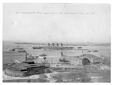 The Lusitania's first appearance in New York harbor, Sept. 13, 1907