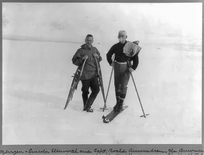 Lincoln Ellsworth and Capt. Roald Amundsen, the American and Norwegian leaders of the flight of the Norge over the North Pole