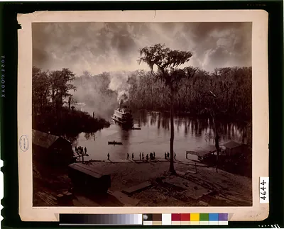 [Steamboat approaching dock, view from the Morgan house, Silver Springs, Florida]