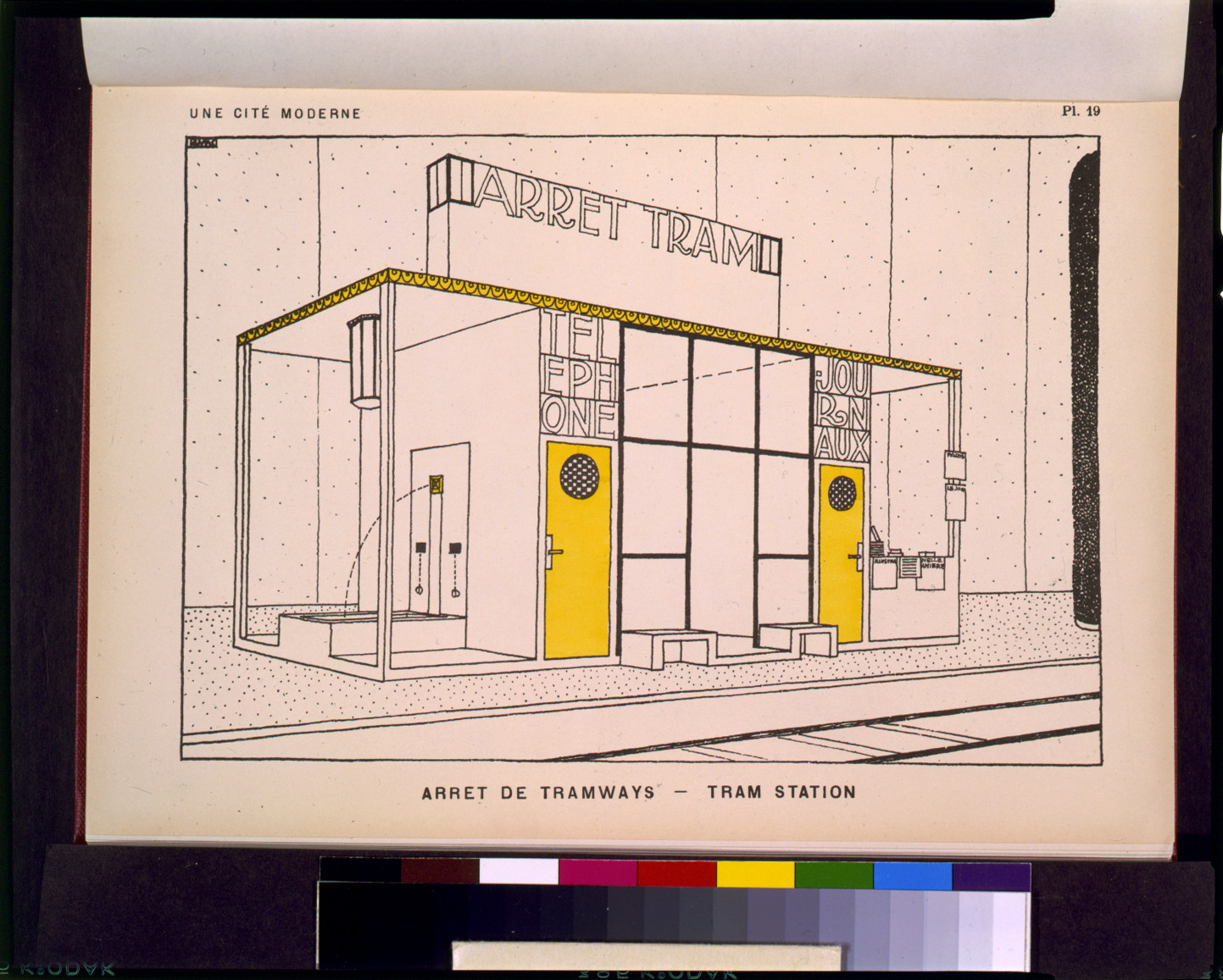 Arret de tramways - tram station / RMS., London : Benn Brothers Ltd., [1922] — antique lithograph