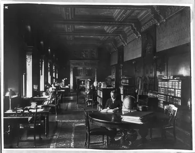 [Library of Congress. Congressional Reading Rooms: People seated at tables reading books in the House Reading Room]
