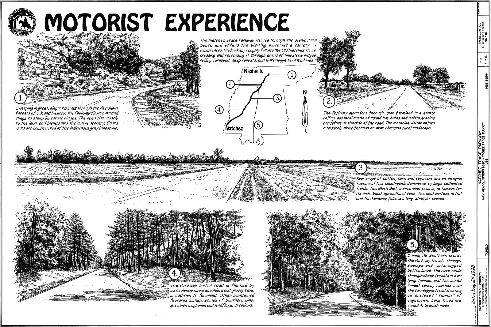 Motorist Experience: Natchez Trace Parkway pen-and-ink panel sheet — historic image