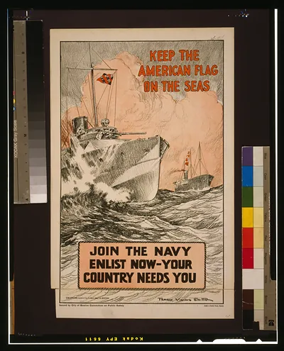 Keep the American flag on the seas Join the Navy--Enlist now-your country needs you / Frank Vining Smith ; Zinc etching made by F.O. Clark Eng. Co. Boston.
