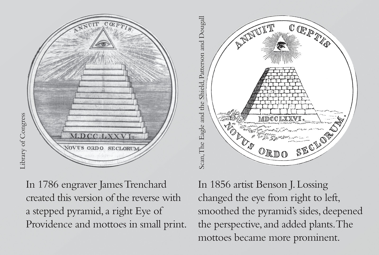 Two Great Seal reverse designs compared, 1786 and 1856 — historic image