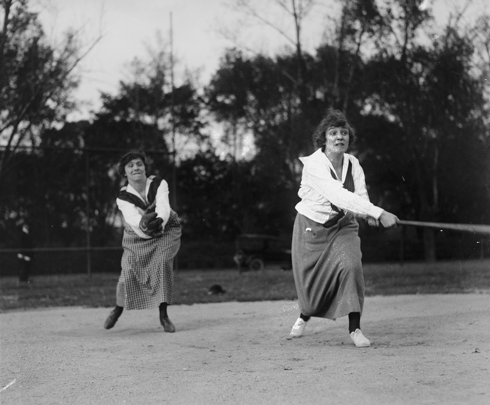 At bat, Mrs. Richie; catcher, Fannie Gerhart, [1919] — historic photograph
