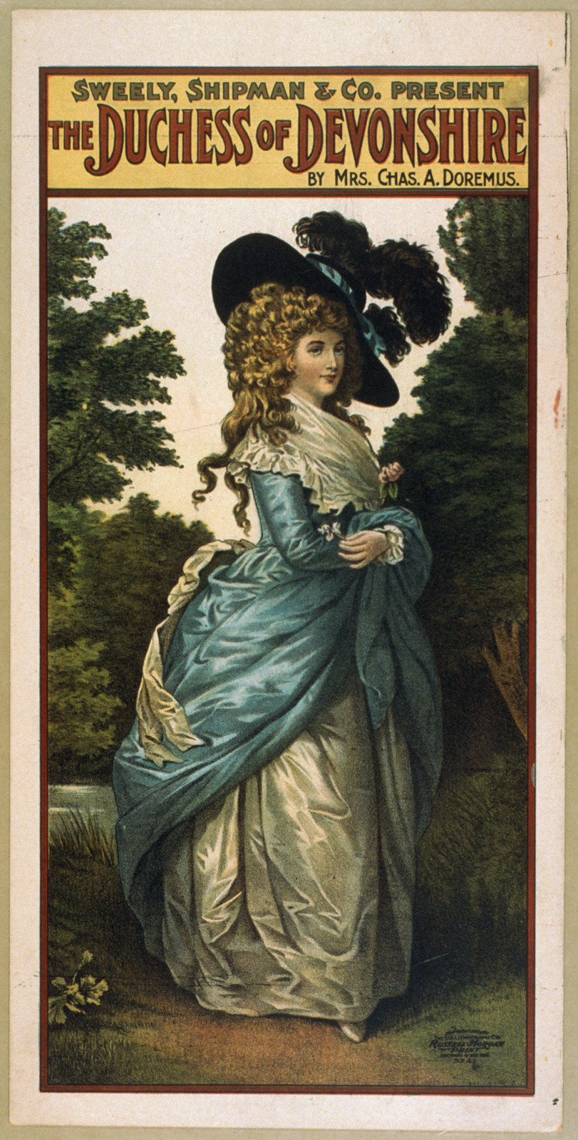 Sweely Shipman & Co. present The Duchess of Devonshire by Mrs. Chas. A. Doremus., 1906 — vintage poster