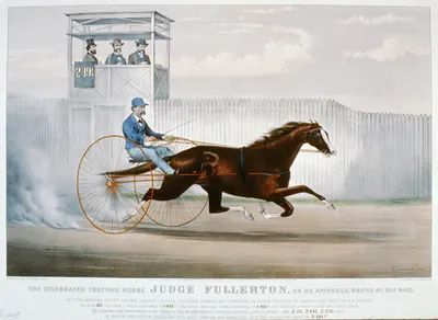 The celebrated trotting horse Judge Fullerton, as he appeared, driven by Dan Mace