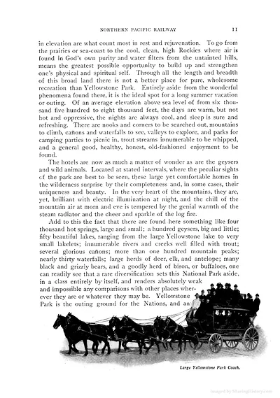 Northern Pacific Railway page with Large Yellowstone Park Coach illustration