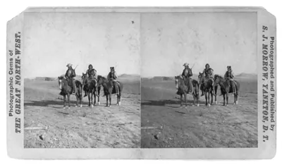 Three Indians on horseback, ca. 1876