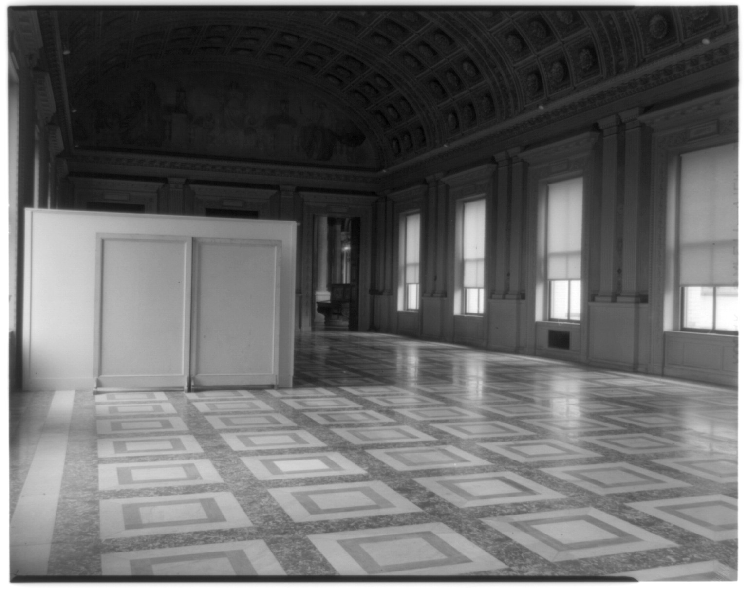 [Library of Congress interiors, 1958: South Gallery, 2nd floor; marble floor after repair; view from north], 1958 — historic photograph