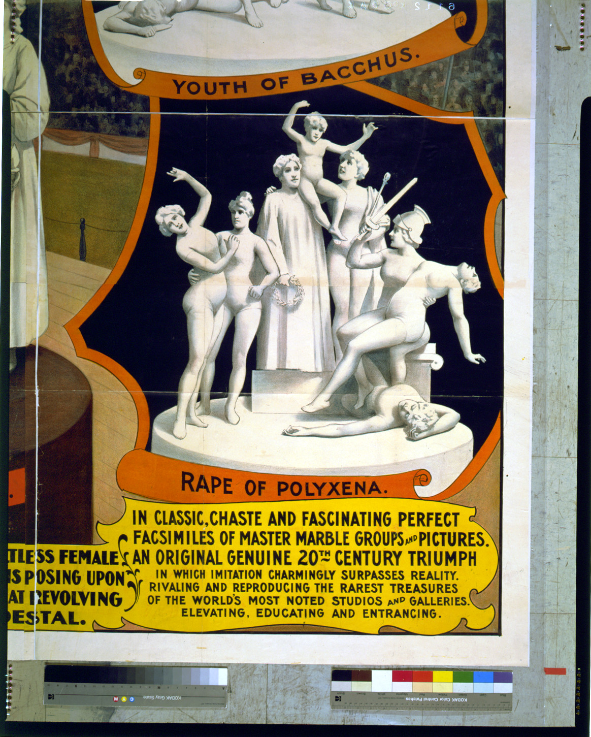 Rape of Polyxena living statuary poster with Youth of Bacchus — vintage poster