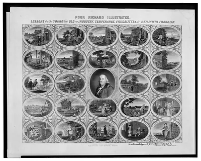 Poor Richard illustrated, lessons for the young and old on industry, temperance, frugality &c. by Benjamin Franklin / Engraved by O. Pelton.
