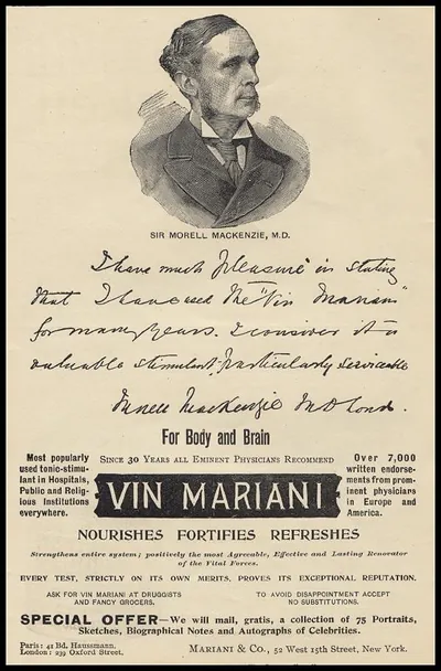 Vin Mariani advertisement with portrait of Sir Morell Mackenzie, M.D.