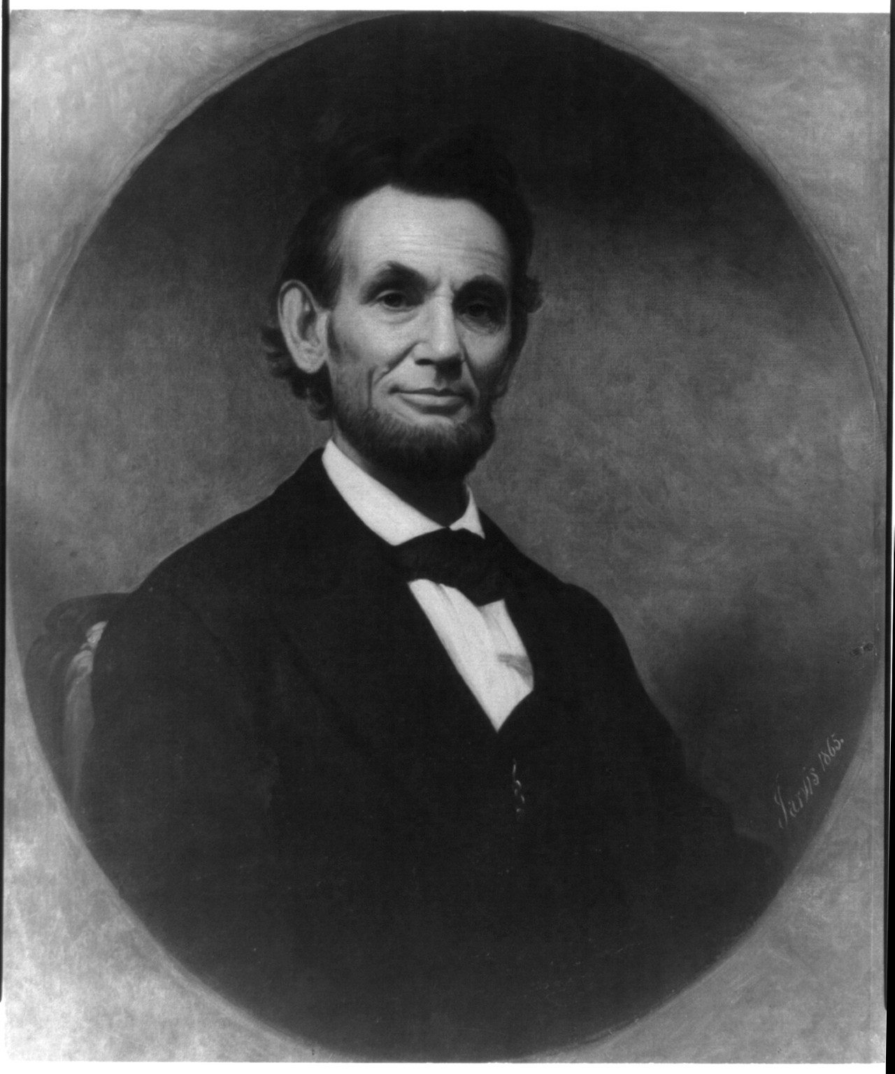 [Lincoln, Abraham, half length portrait, seated, facing right; in oval] — historic photograph