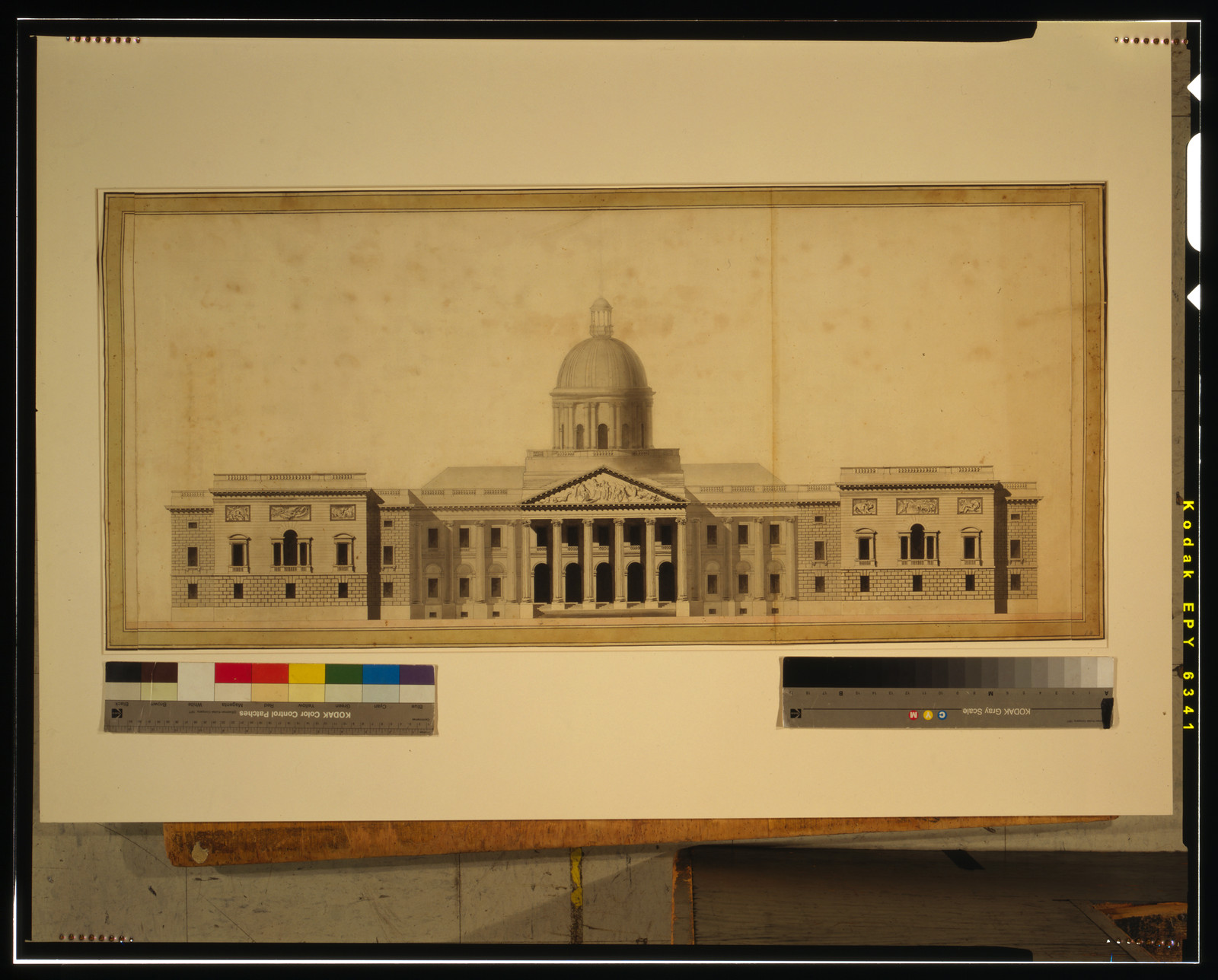 [United States Capitol, Washington, D.C. East front elevation, rendered], and Engineering (ADE) Drawings" (http://www.loc.gov/rr/print/res/103_ade.html)." — historic drawing