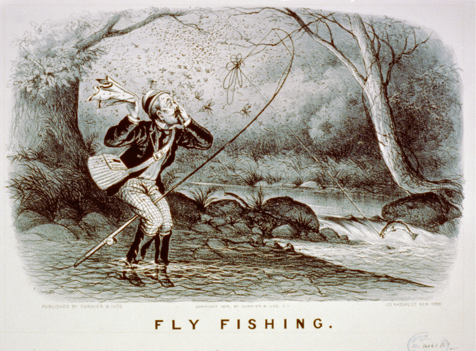 Fly fishing, New York : Published by Currier & Ives, c1879. — antique lithograph