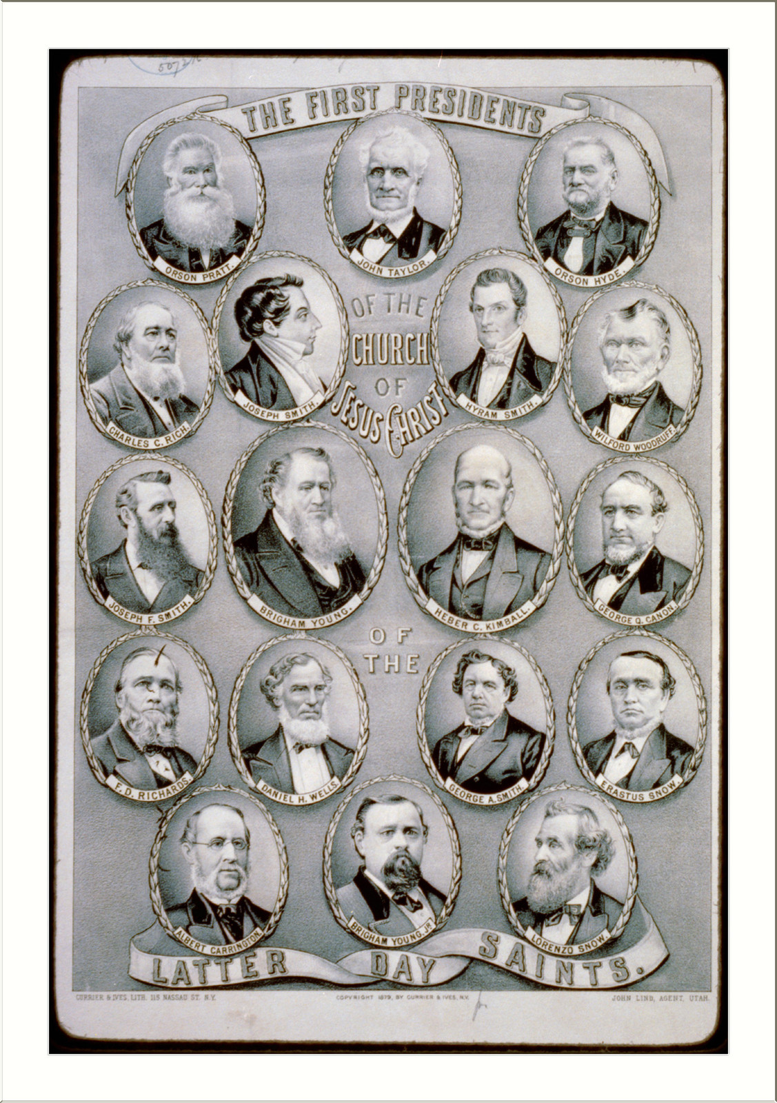 The first presidents of the Church of Jesus Christ of the Latter Day Saints, New York : Published by Currier & Ives, c1879. — antique lithograph