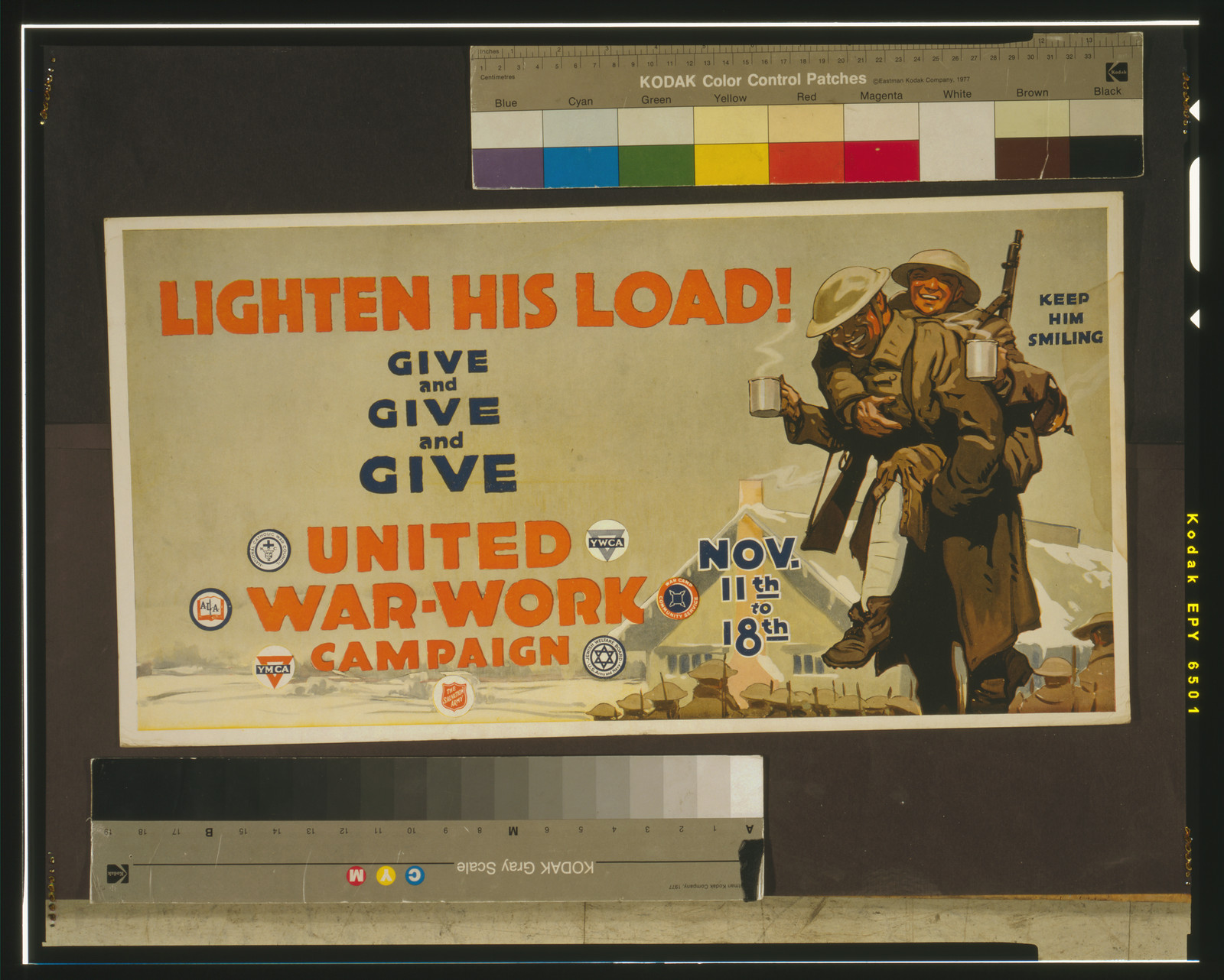 Lighten his load! Give and give and give United War-Work Campaign, Nov. 11th to 18th., [1918] — vintage poster