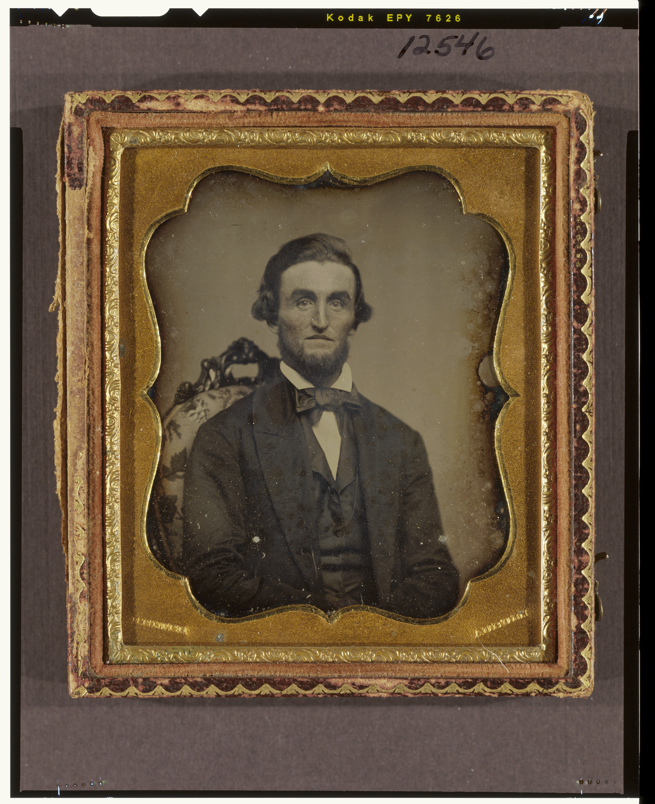 [Unidentified man, possibly Hosea Curtice, seated in chair, facing front], [between 1849 and 1859] — historic photograph