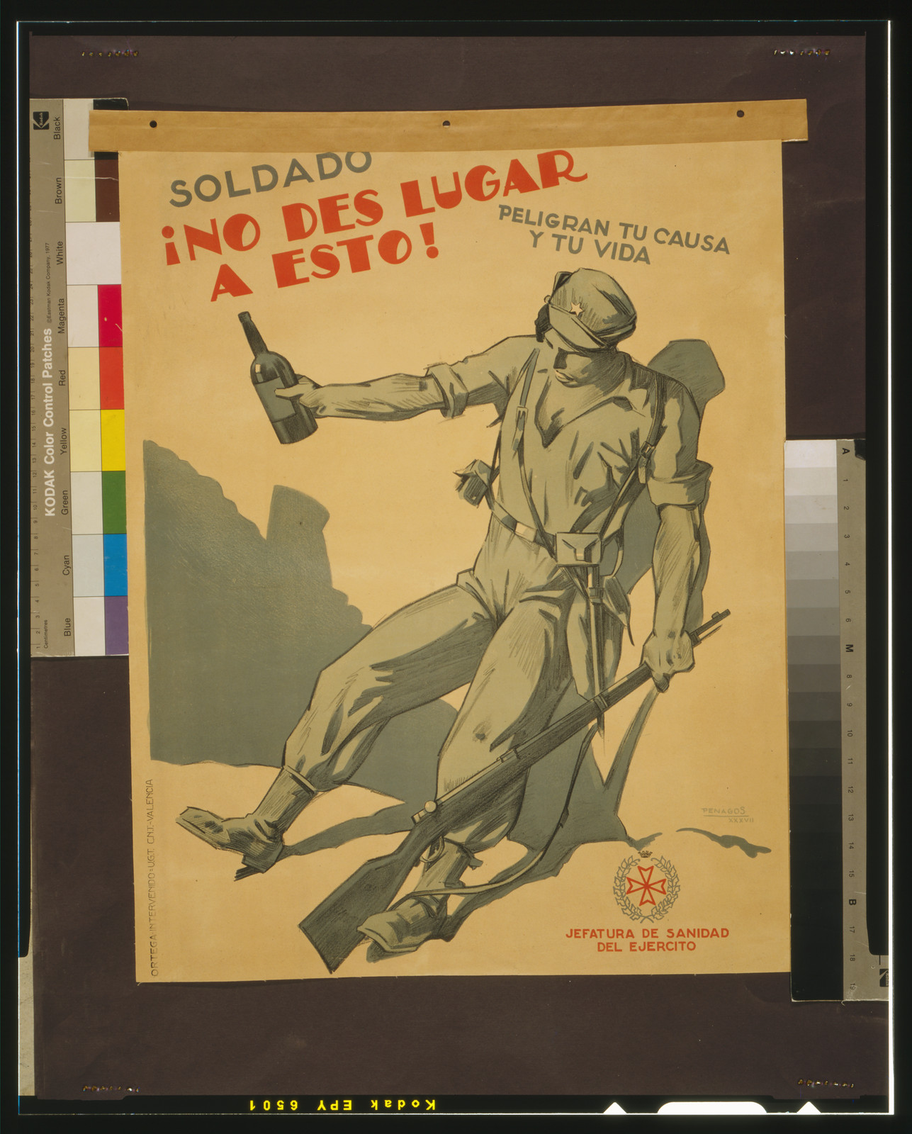 Soldado, no des lugar a esto! Peligran tu causa y tu vida, [Spain] : Jefatura de Sanidad del Ejercito, 1937. — vintage poster