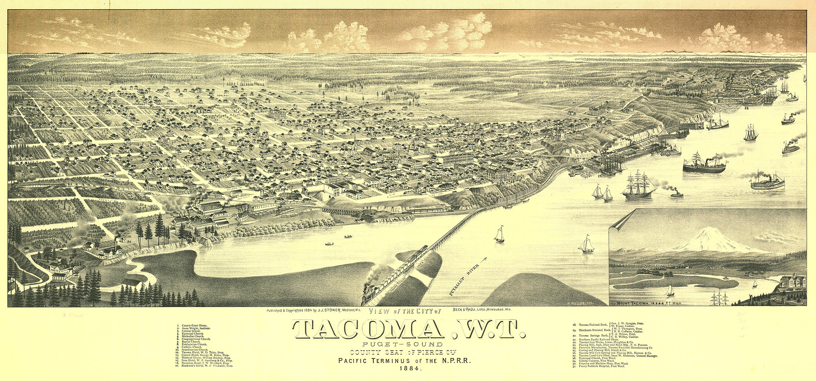 Tacoma 3, Washington, 1884, 1884 — antique map