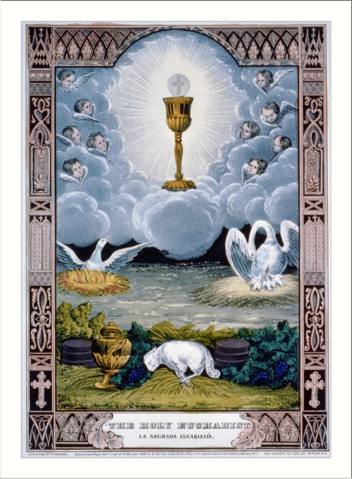 The holy eucharist: la sagrada eucaristia, New York : Published by N. Currier, c1848. — antique lithograph