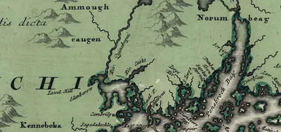Antique map of New England coast with place names