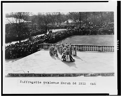 Tableau presented by the Womens Suffrage Asso., Treasury steps, March 3rd, 1913, Wash. D.C.