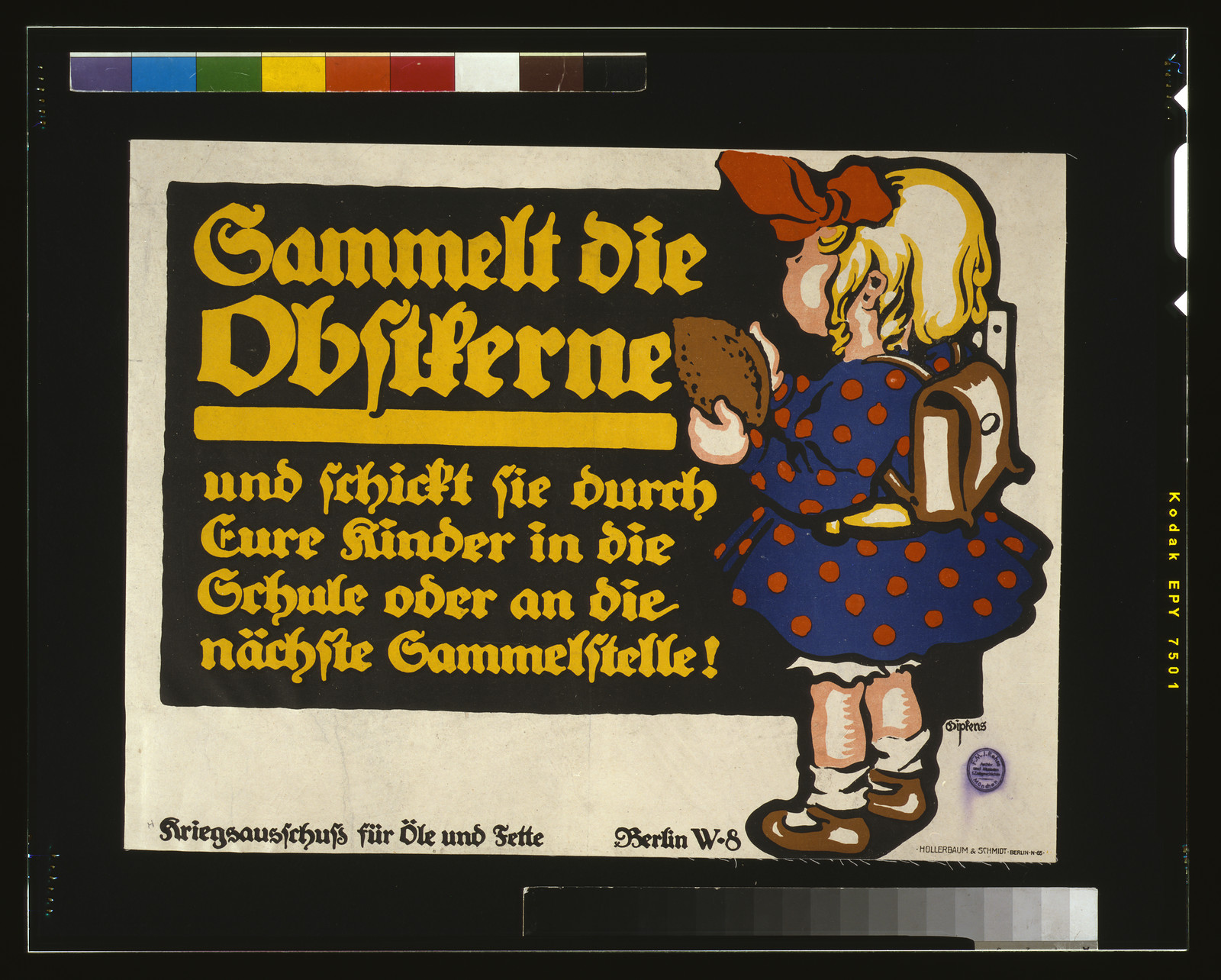 Sammelt die Obstkerne ... / Gipkens., 1916 — vintage poster