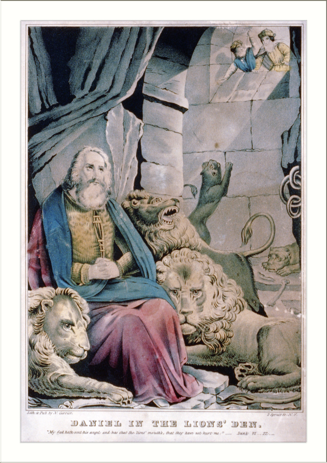 Daniel in the lions' den, [New York] : N. Currier, [between 1835 and 1856] — antique lithograph
