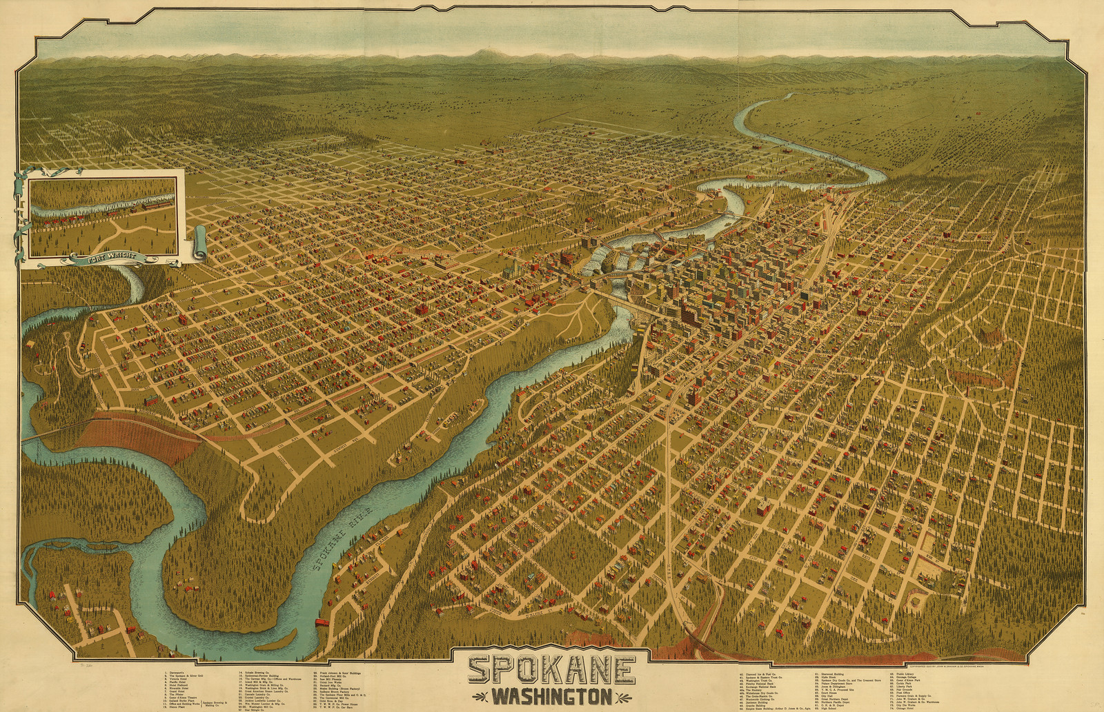 WA Spokane 1905 MAP, 1905 — antique map