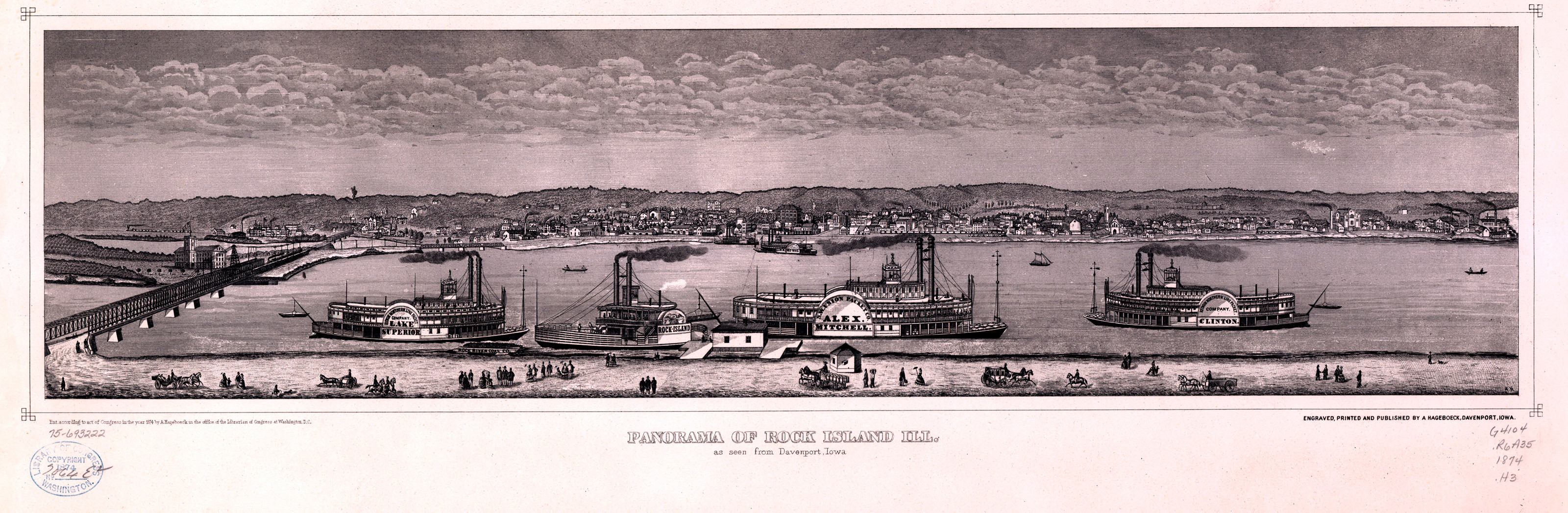 Rock Island, Illinois, 1874, 1874 — antique map