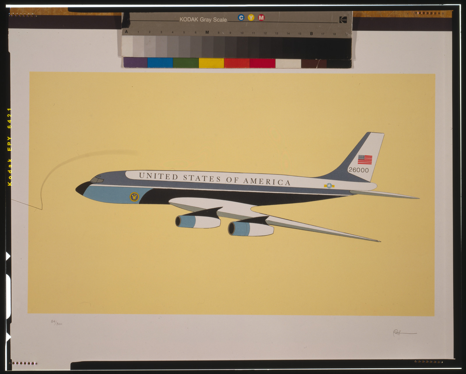 Presidential aircraft with United States of America livery on yellow ground — historic image