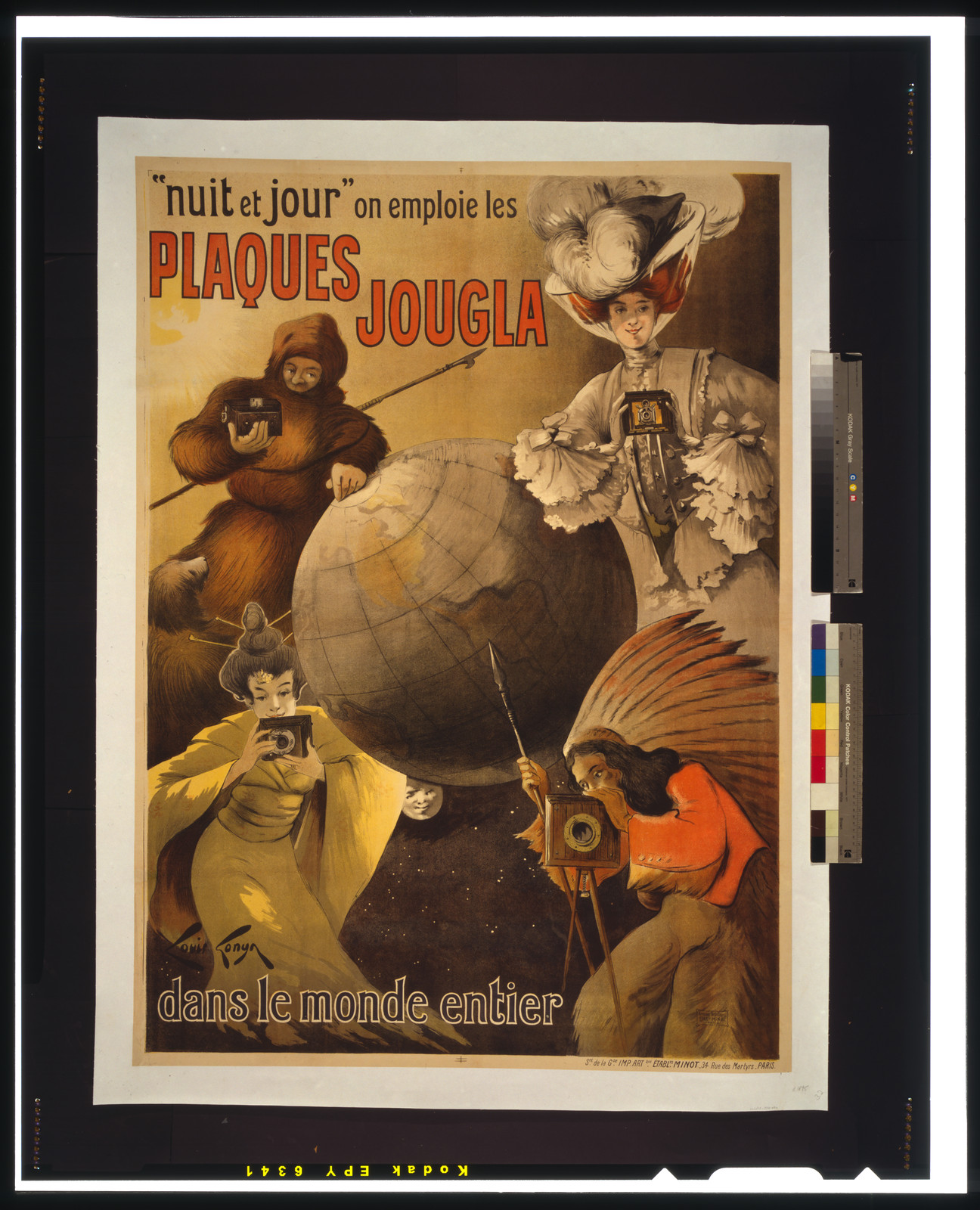 Nuit et jour" on emploie les plaques Jougla dans le monde entier / Affiches Artistiques Étabts. Minot, [ca. 1905] — historic photograph