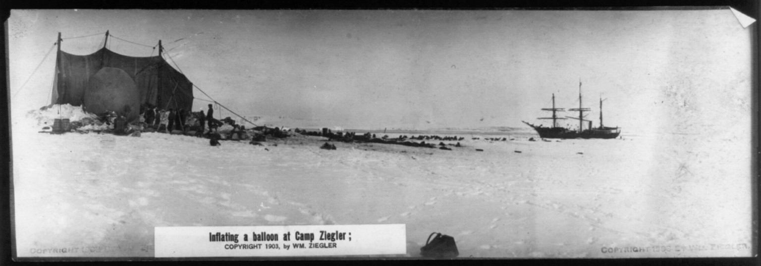 Inflating a balloon at Camp Ziegler, c1903. — historic photograph
