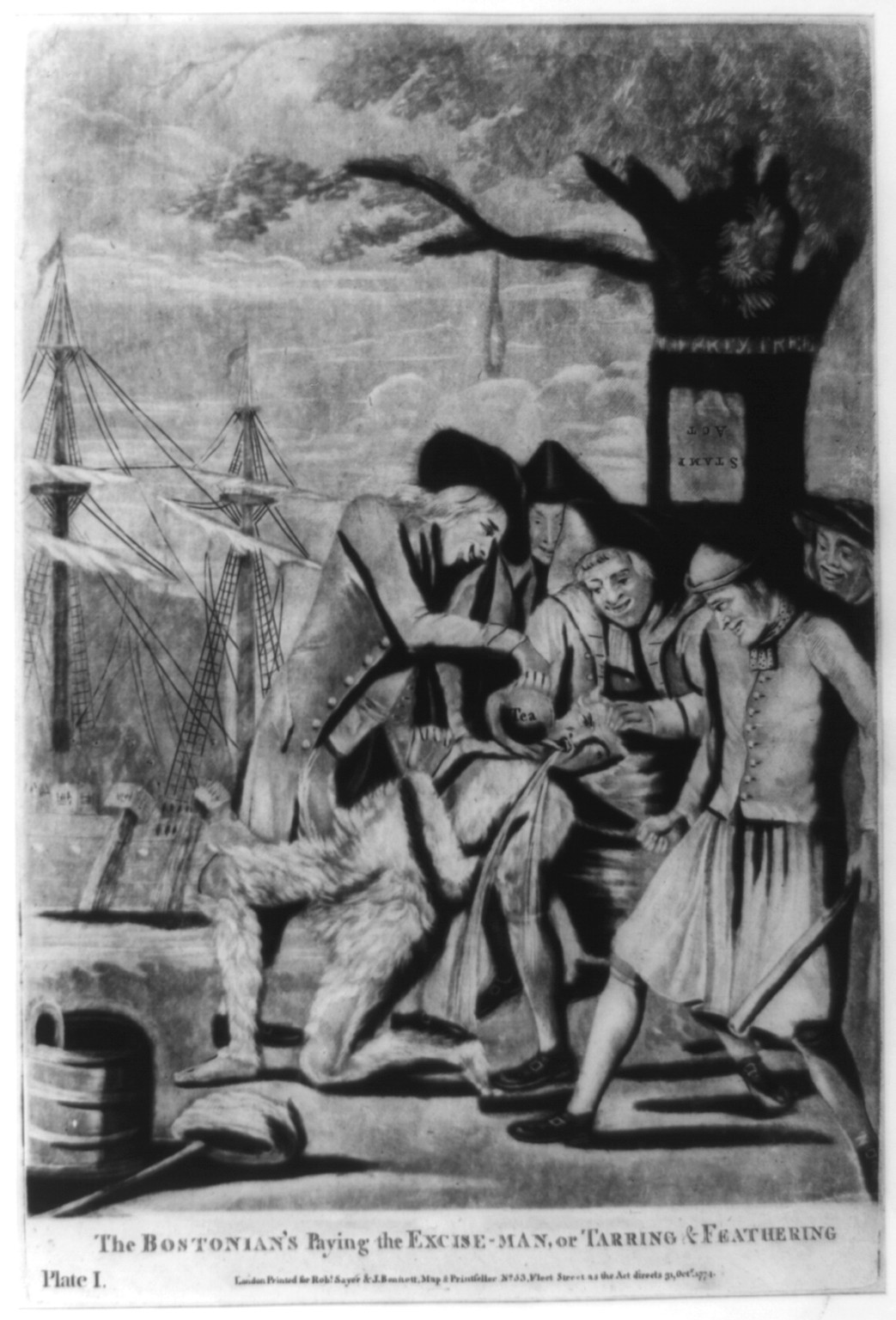 The Bostonian's paying the excise-man, or tarring & feathering, London : Printed for Robt. Sayer & J. Bennett, Map & Printseller, No. 53, Fleet Street as the Act directs, 1774 Octr. 31. — historic print