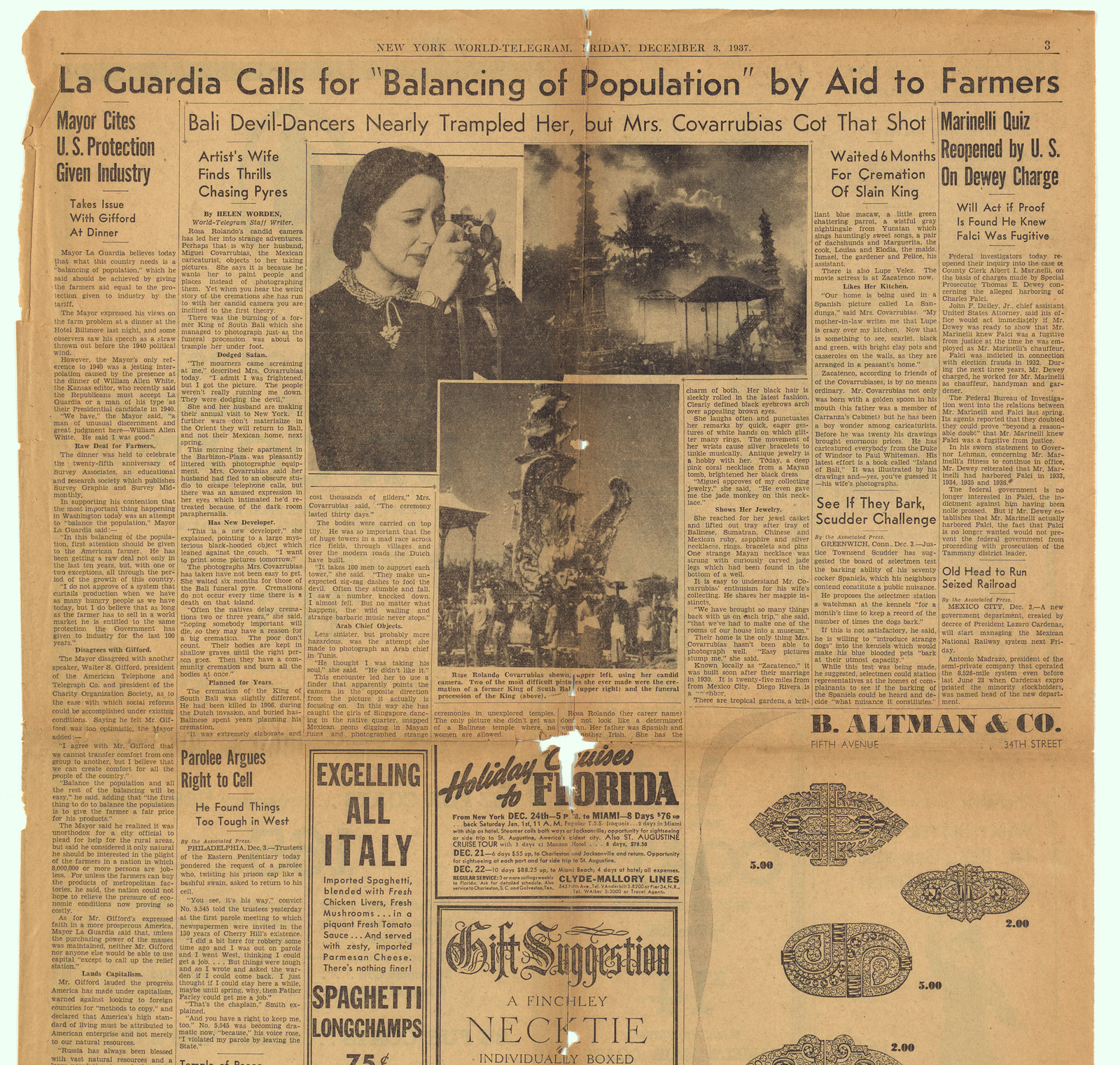 La Guardia Calls for Balancing of Population by Aid to Farmers — historic image