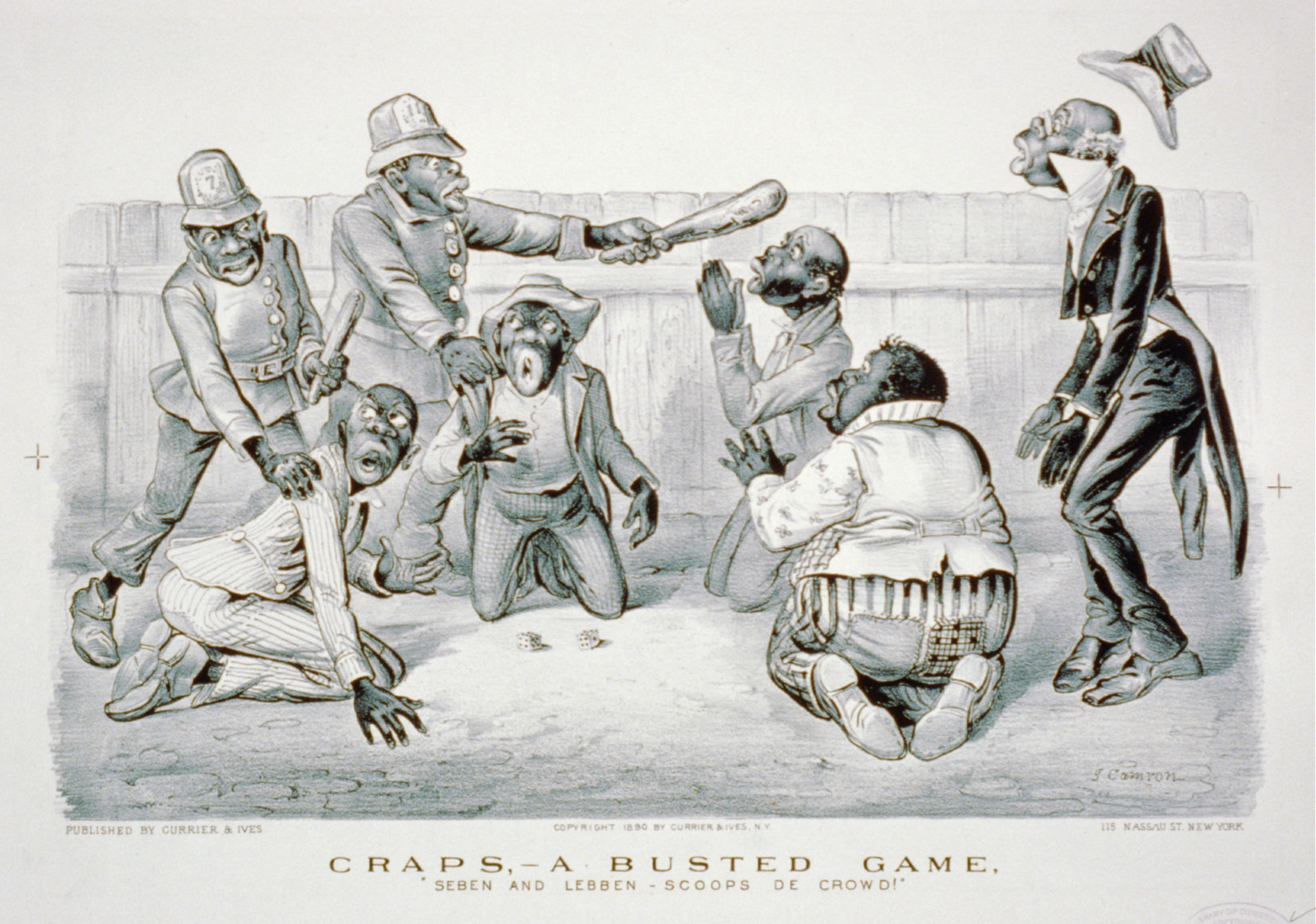 Craps-a busted game: Seben and lebben-scoops de crowd!"", [New York] : Currier & Ives, 1890. — antique lithograph