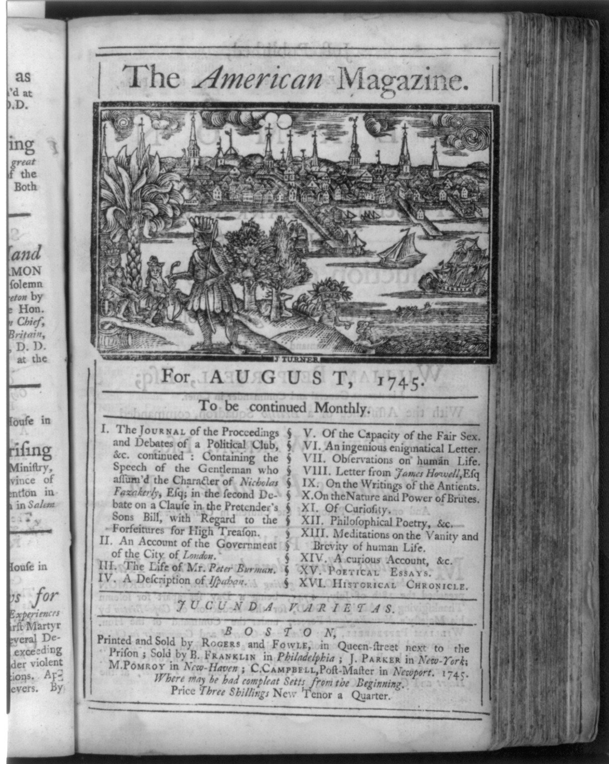 [View of Boston] / J. Turner., Boston : Printed and sold by Rogers and Fowle, 1745 August. — antique engraving