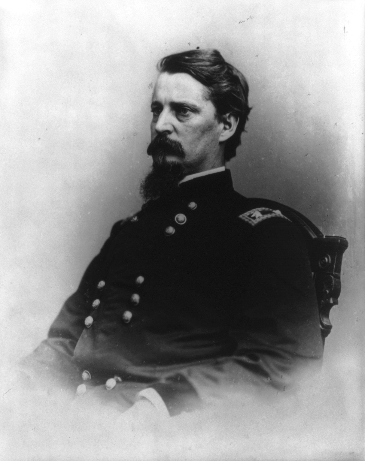 [Maj. Gen. Winfield Scott Hancock, 1824-1886, half length portrait, seated, facing left], [no date recorded on caption card] — historic photograph