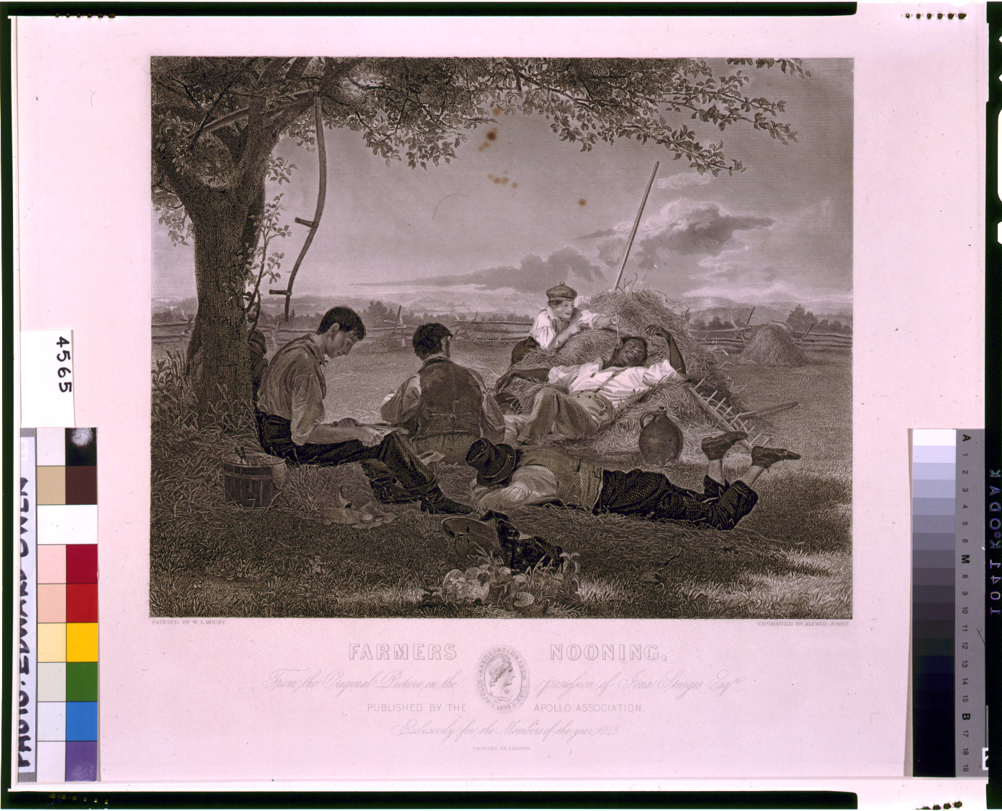 Farmers nooning, from the original picture in the possession of Iona Sturges Esqr. / painted by W.S. Mount ; engraved by Alfred Jones., New York : Published by the Apollo Association, 1843 (printed by J. Dalton) — antique engraving