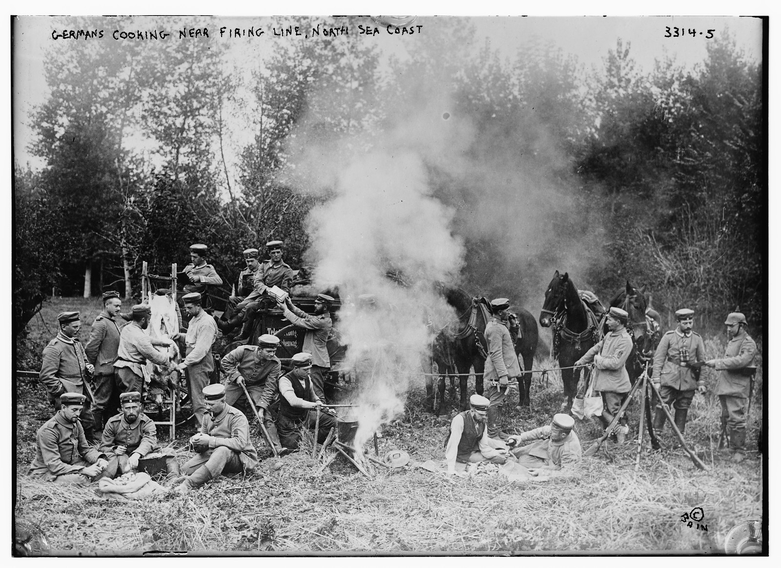 Germans cooking near firing line, North Sea Coast, n/a — historic photograph