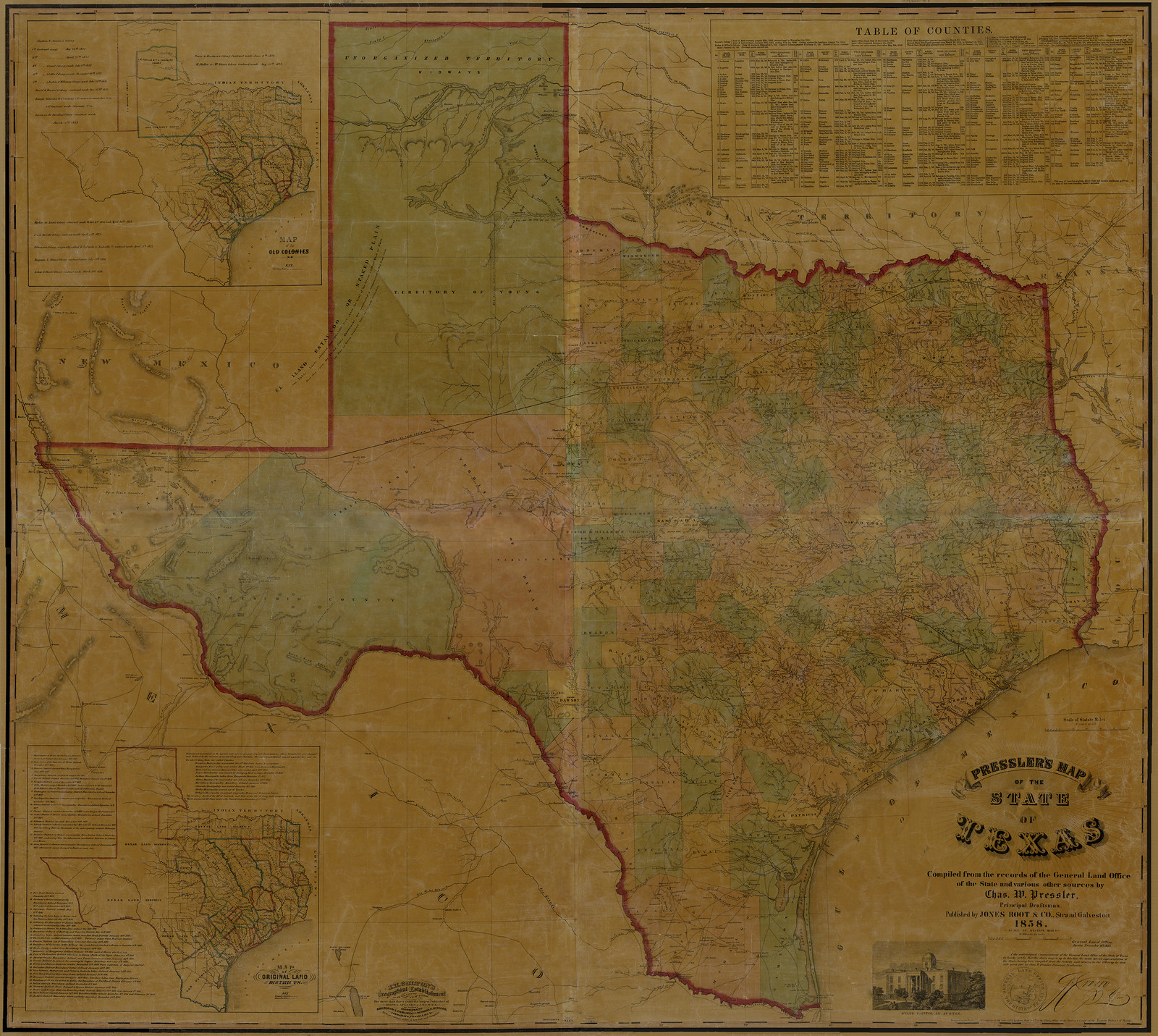 Fixed Dark - Presslers map of the state of Texas, Texas — antique map