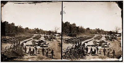 Broadway Landing Appomattox River Virginia. Park of artillery