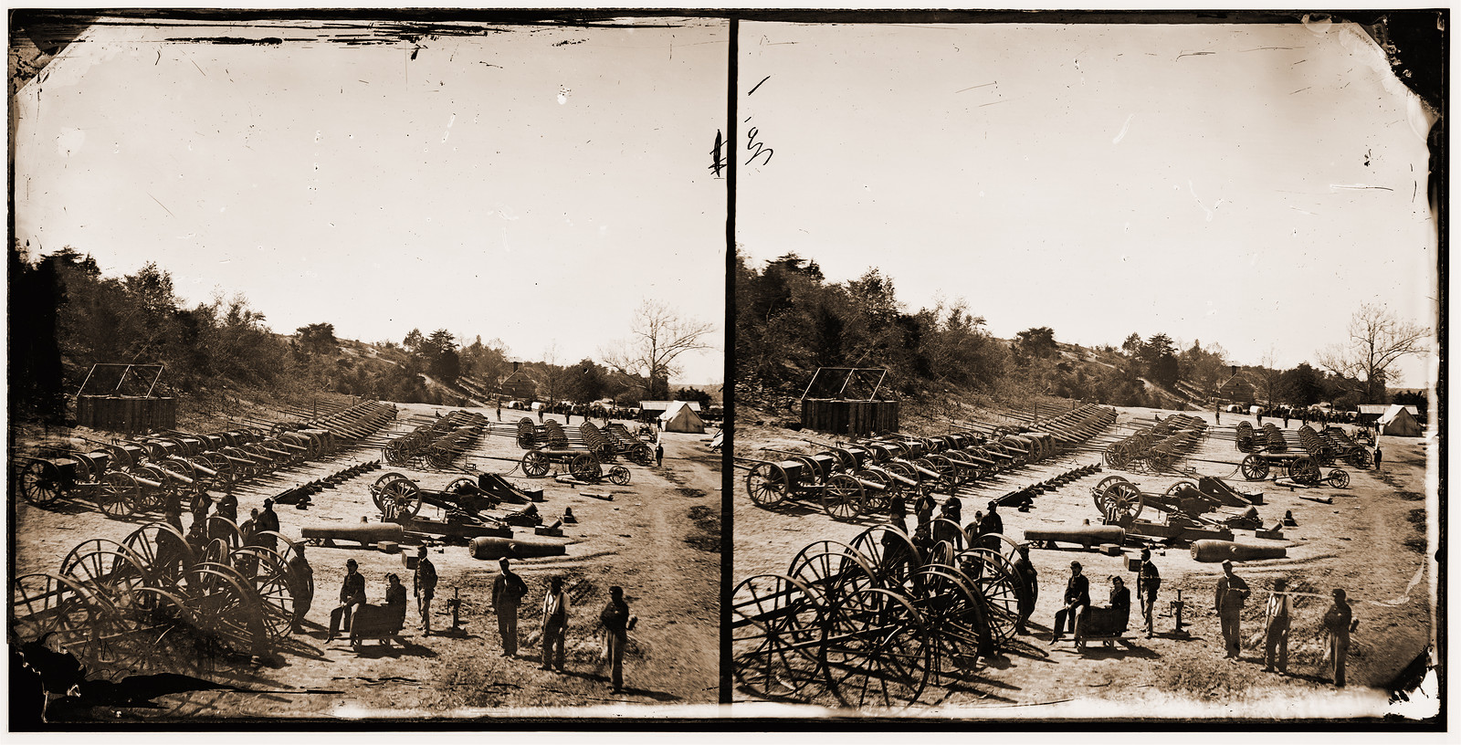 Broadway Landing Appomattox River Virginia. Park of artillery, 1865 — historic photograph