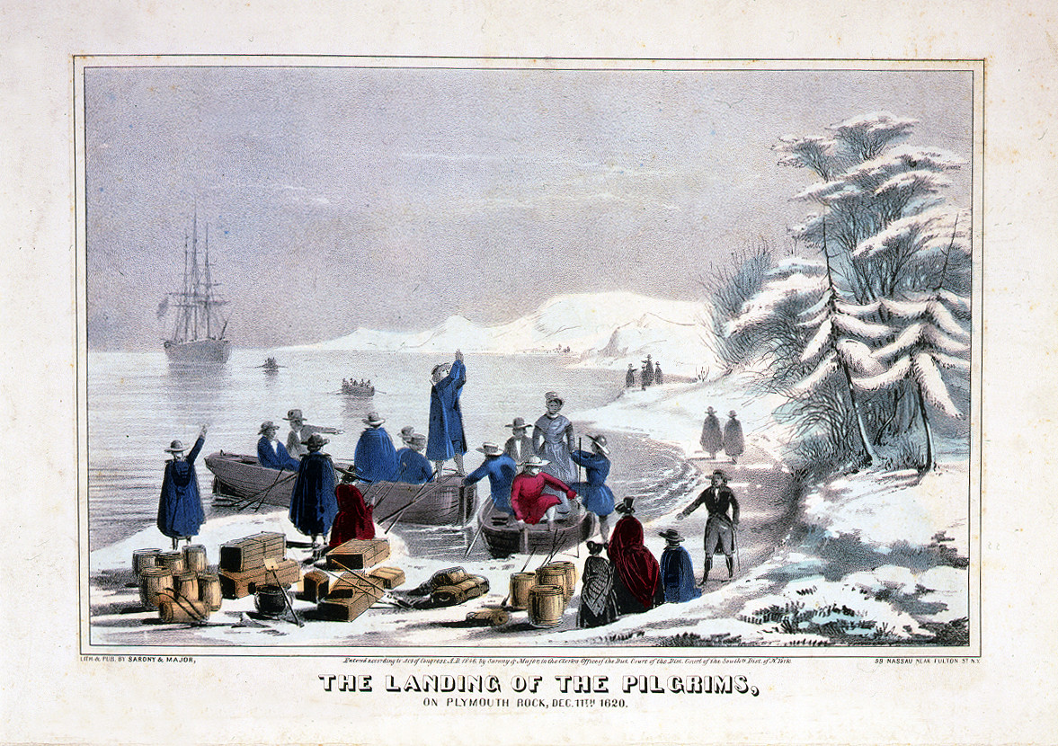 The Landing of the Pilgrims on Plymouth Rock, 1620 — historic image
