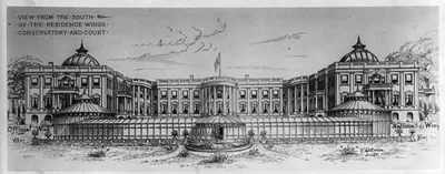 [Alterations to the Executive Mansion, for Mrs. Benjamin Harrison, Pennsylvania Avenue, N.W., Washington, D.C. View from the south, conservatory and court] / F.D. Owen, Archt.