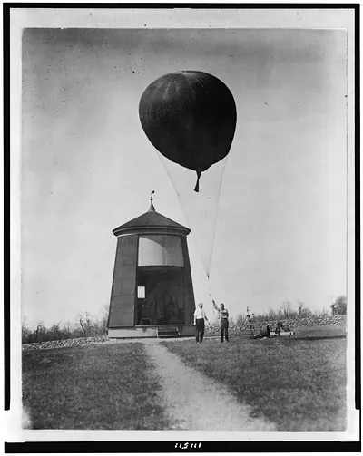 [Two men performing balloon test for the Weather Bureau, Washington, D.C.]