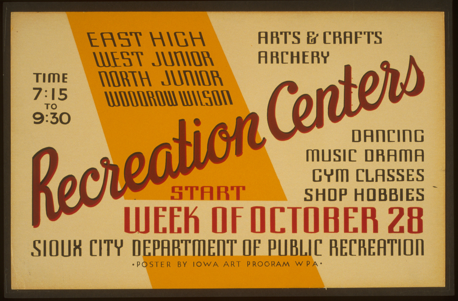 East High West Junior North Junior Woodrow Wilson Recreation Centers Arts & crafts ar, 1936 — vintage poster