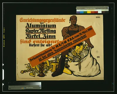 Einrichtungsgegenstaumlnde aus Aluminium Kupfer Messing Nickel Zinn sind enteignet liefert sie ab! / Louis Oppenheim.